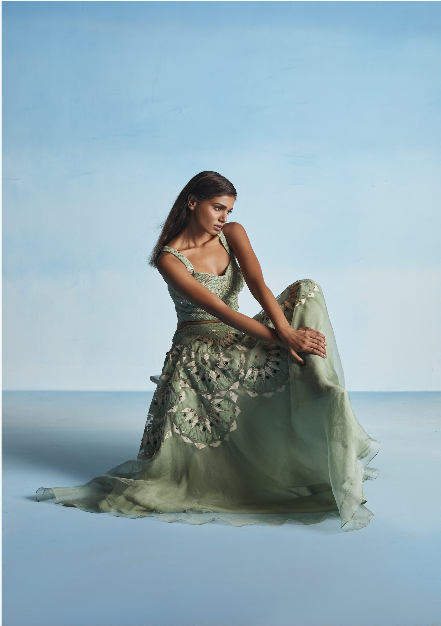 Sage Green Oraganza Skirt With Cord Bustier