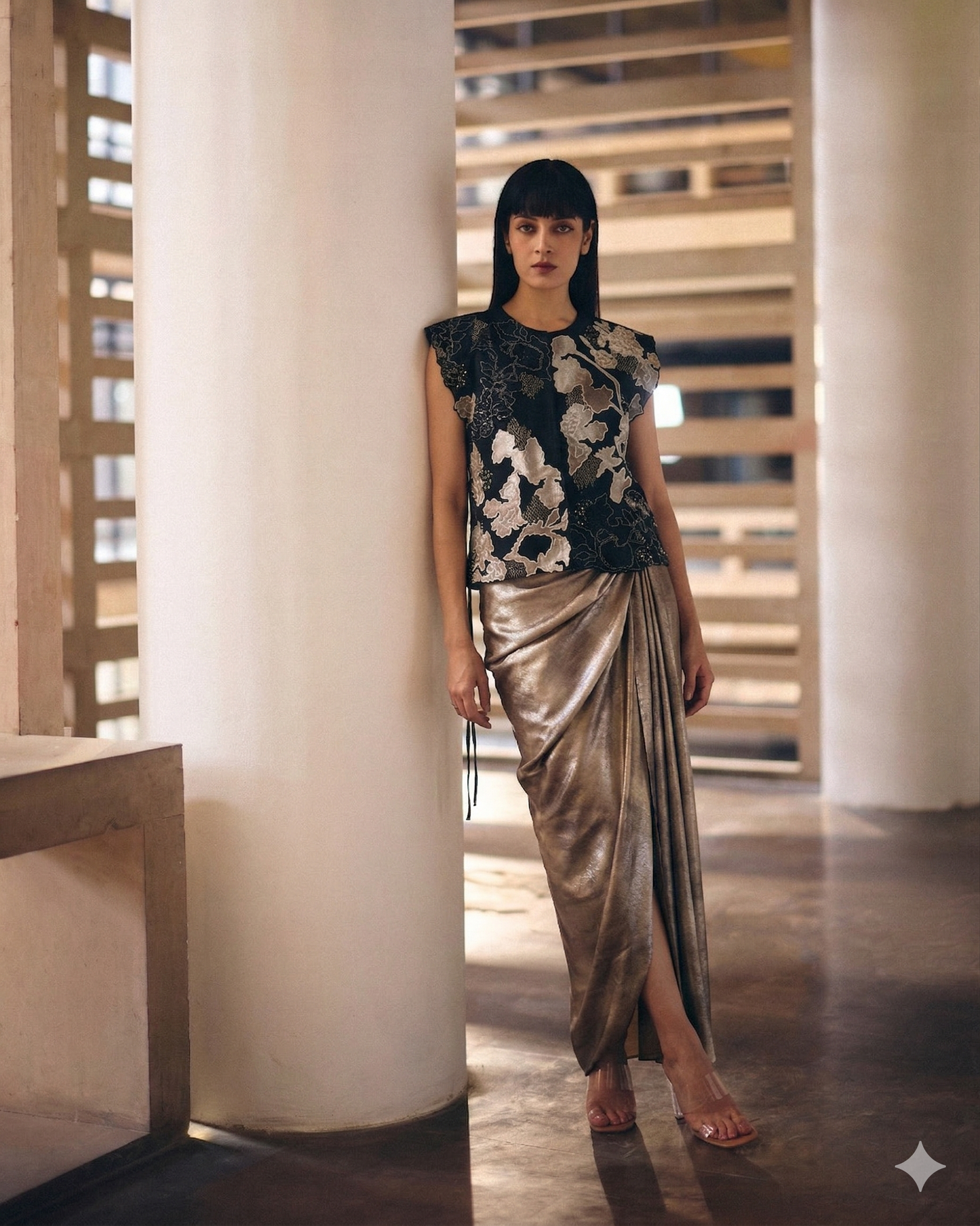 Black Abstract Tie-up Cape Set.