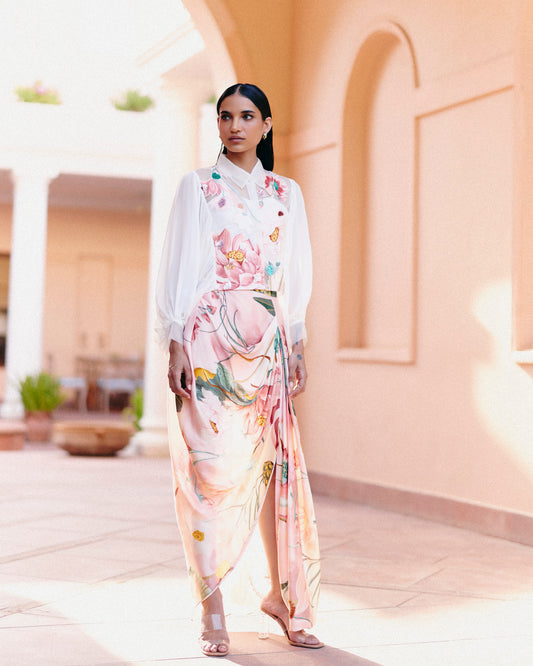 Lotus Crop Shirt With Slit Skirt