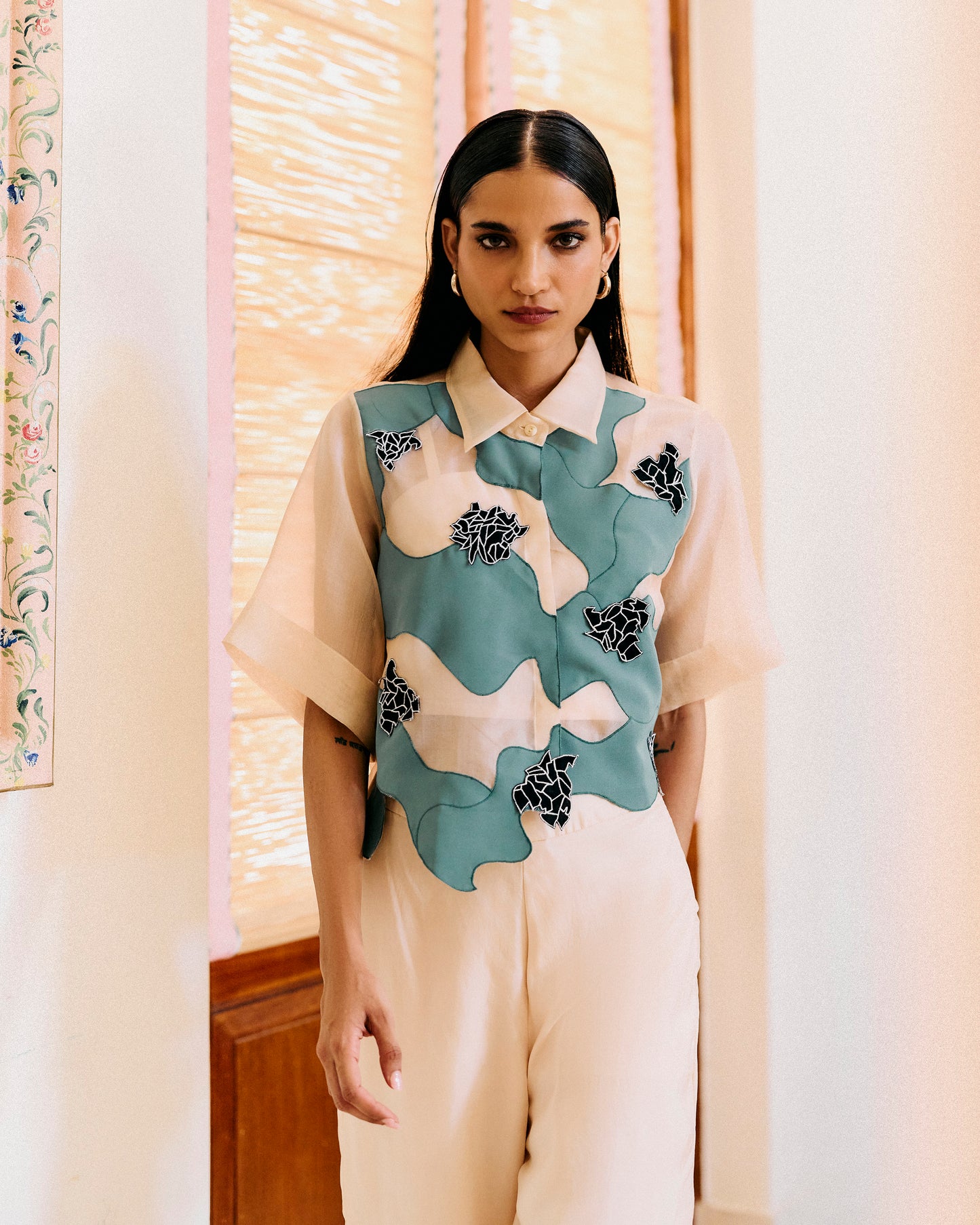 Beige Swril Bib with Shirt And Pants