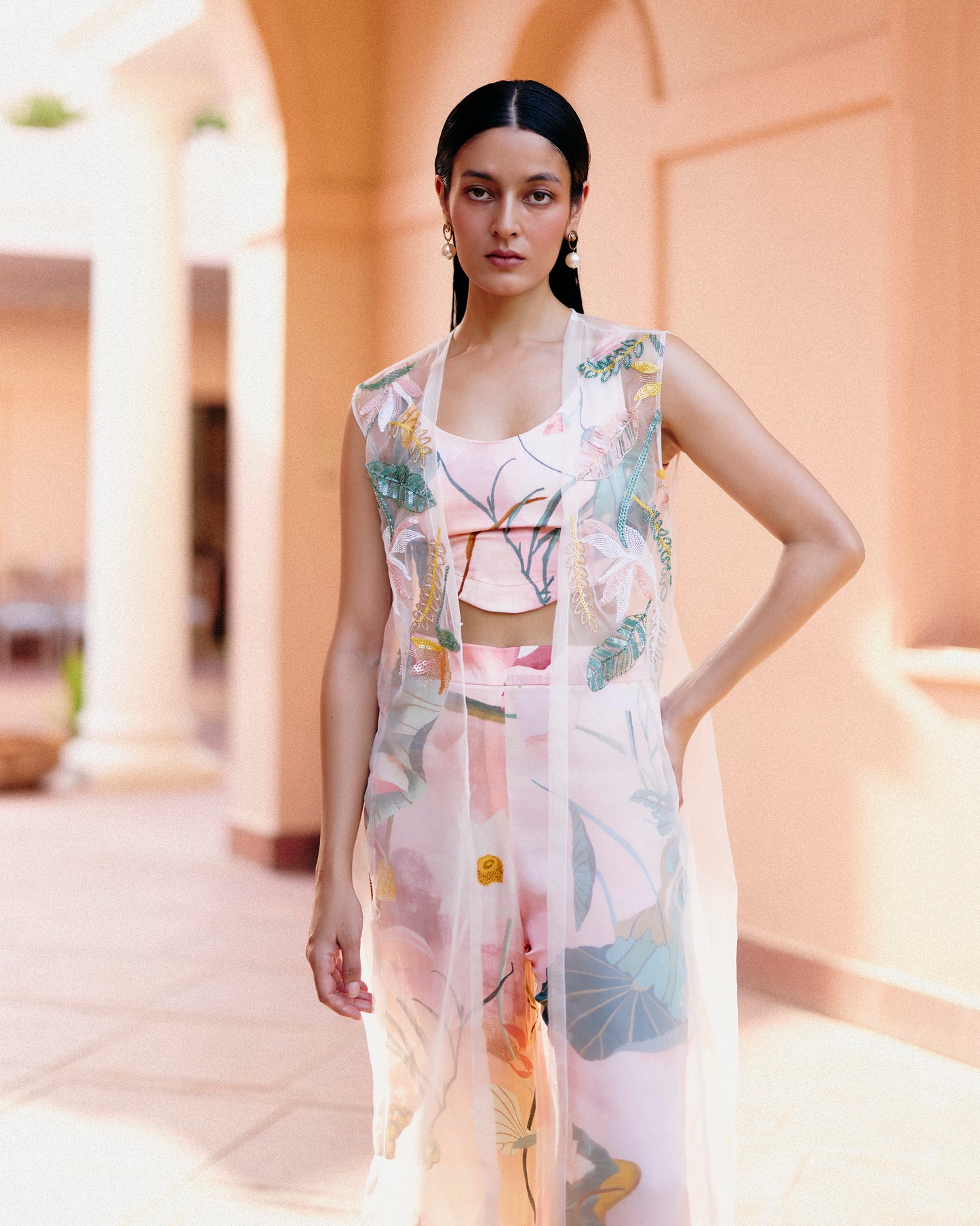 Lotus Set With Organza Beaded Jacket