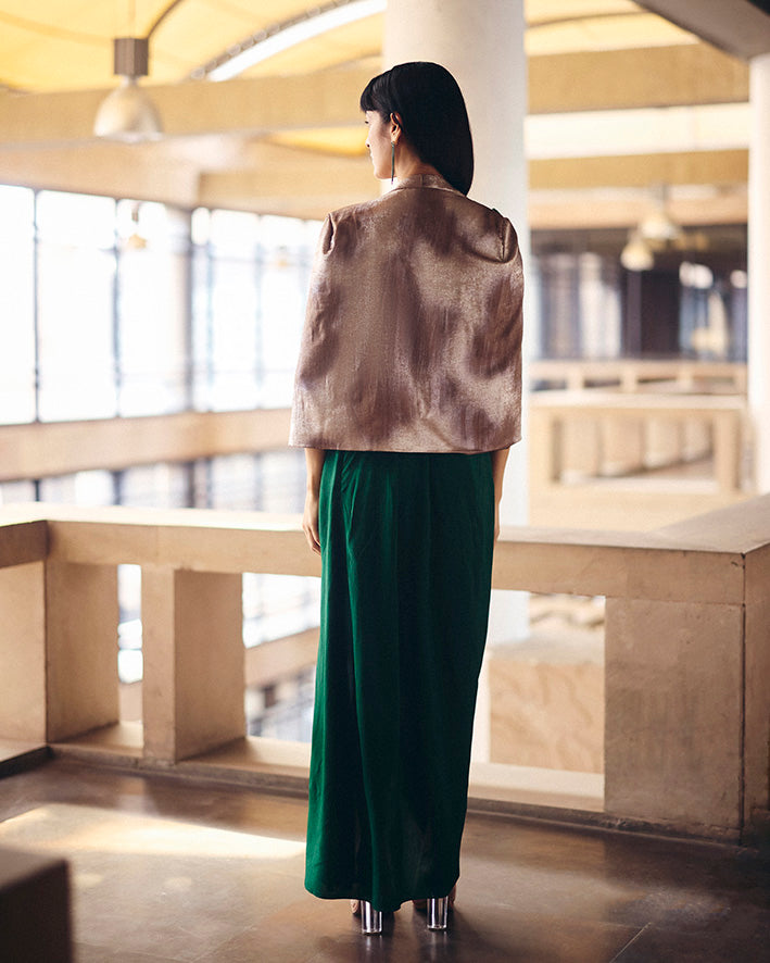 Copper Shimmer Terra Dash Crop Jacket With Skirt