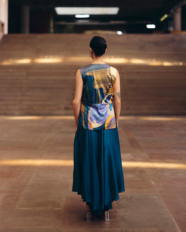 Blue Dreamwave Beaded Peplum Jacket Set