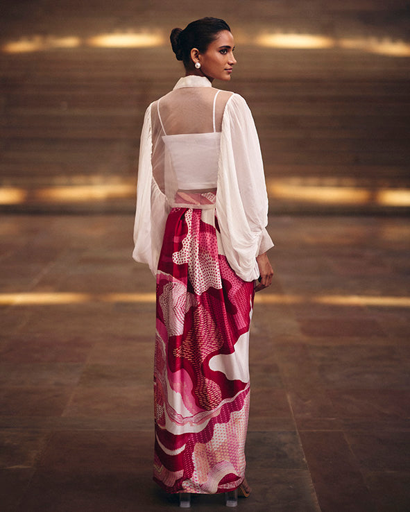 Pink Dreamwave Crop Shirt With Slit Skirt
