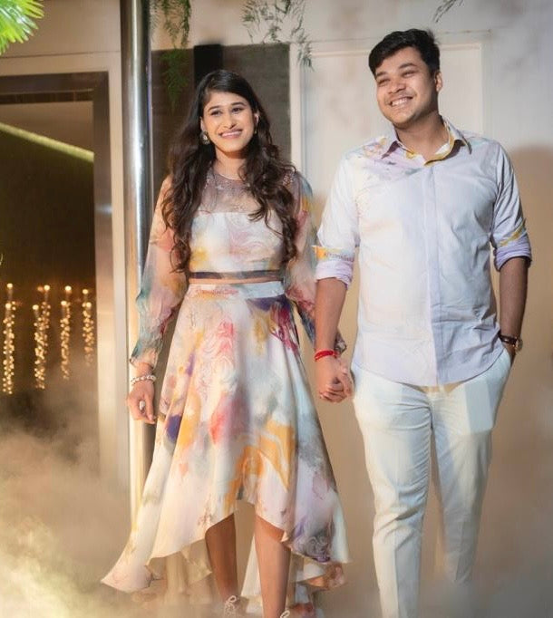 Swirl Print Organza Top & Skirt Set