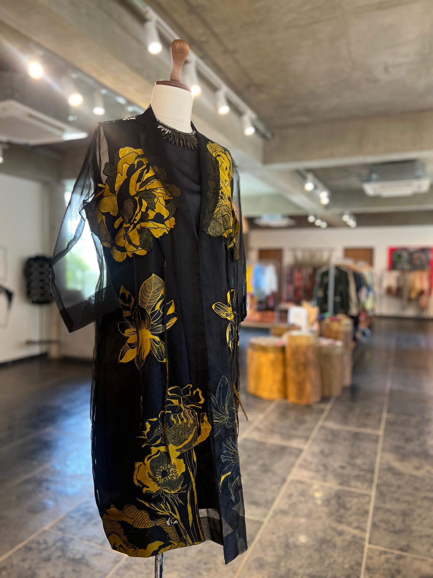 Black Bloom Applique Organza Lapel Jacket With Dress.