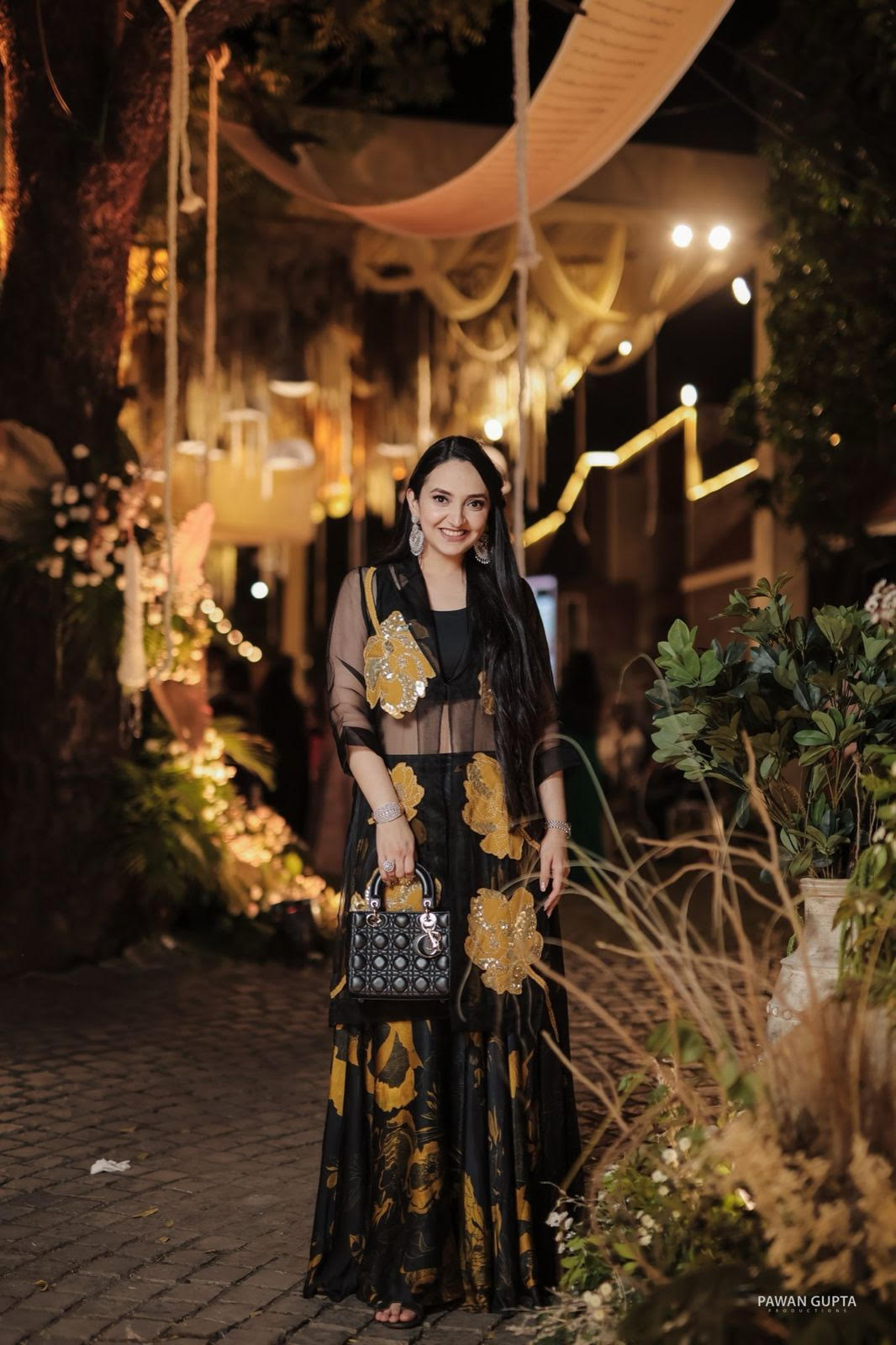 Black Bloom Floral Printed Applique Jacket Set.