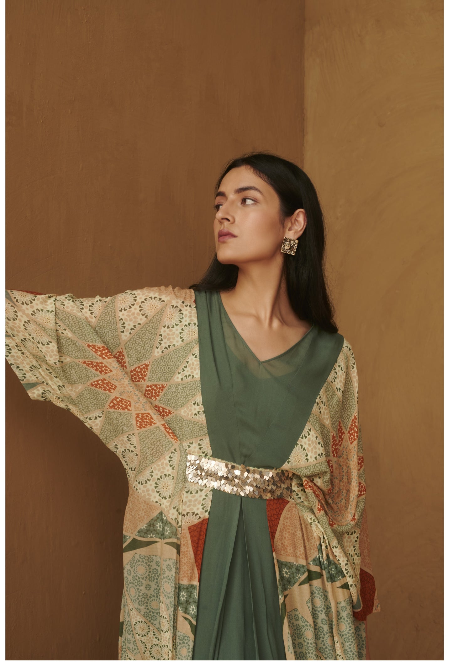 Teal Marrakech Print Pleated Kaftan