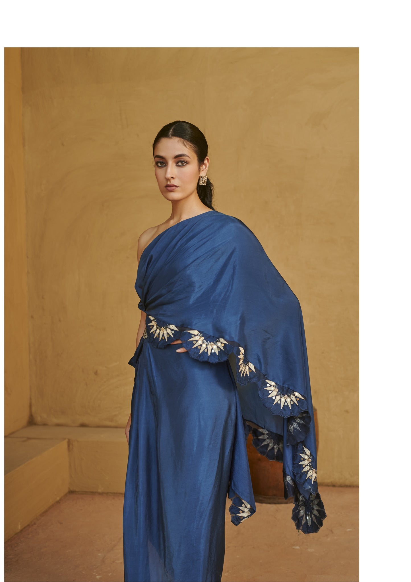 Navy Blue Scallop Applique top & skirt set