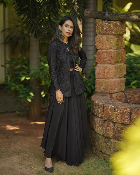 Black Textured Jacket set