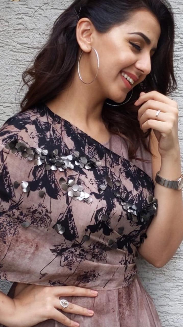 Nikki Galrani in Ash Beaded Wrap Jumpsuit
