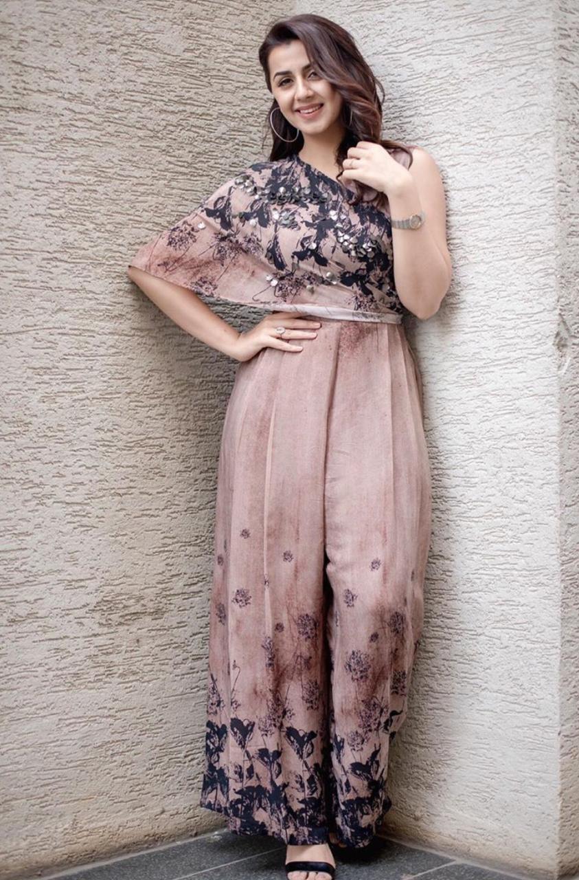 Nikki Galrani in Ash Beaded Wrap Jumpsuit