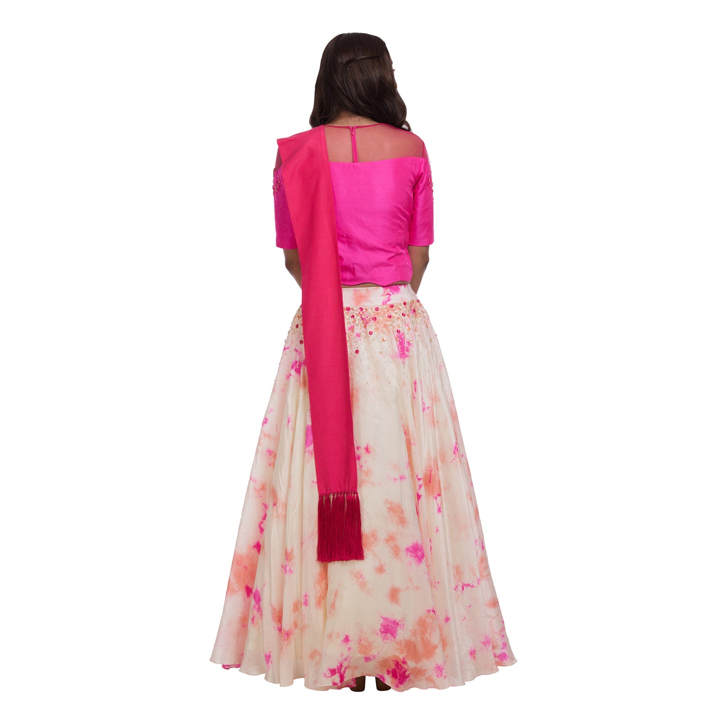 Pink & Peach Crop Top & Lehenga