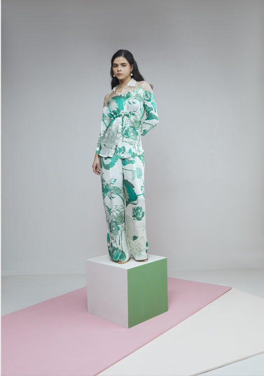 Sheer Green Bloom Print Co-ord Set