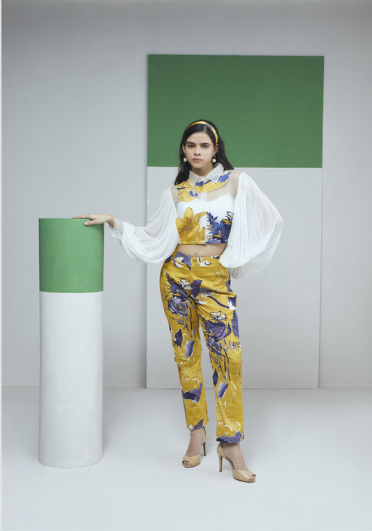 Applique Crop Shirt With Printed Pants