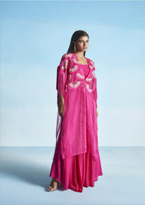 Hot Pink Applique Fringe Cape Set