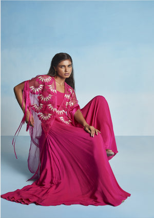 Hot Pink Applique Fringe Cape Set