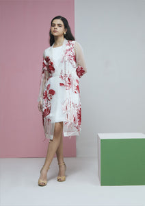 Red Bloom Organza  Lapel Jacket With Dress