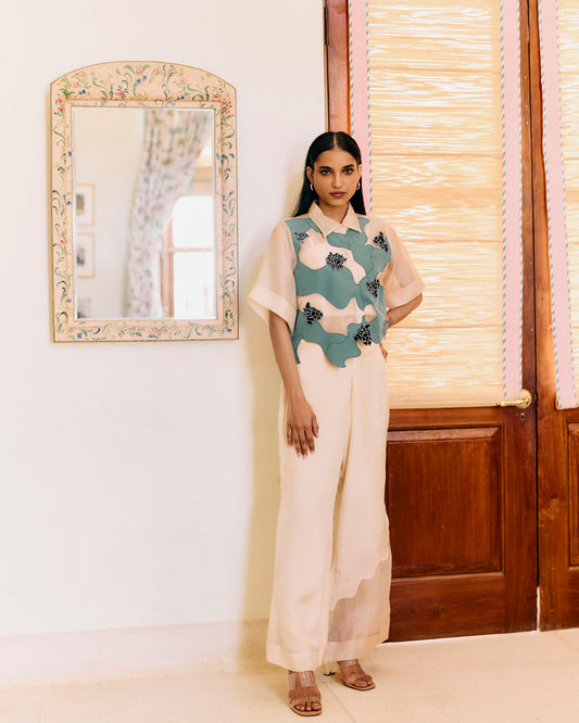 Beige Swril Bib with Shirt And Pants