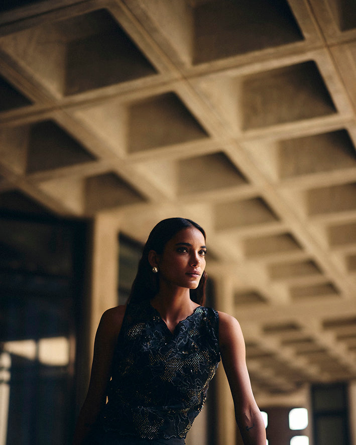 Black Terra Dash Top With Flare Pants