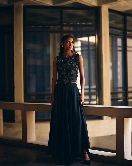 Black Terra Dash Top With Flare Pants