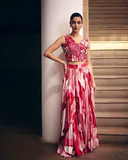 Red Magnolia Top With Pink Dreamwave Skirt