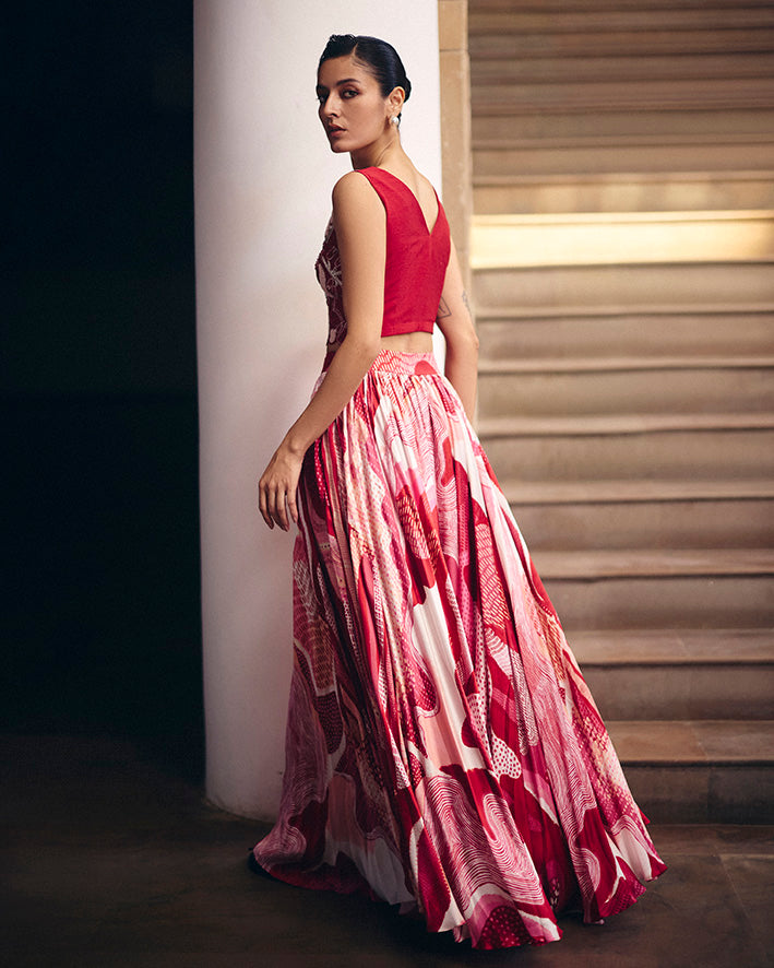 Red Magnolia Top With Pink Dreamwave Skirt