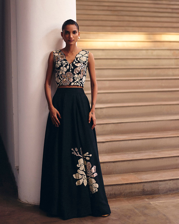 Black Florette Top With Skirt