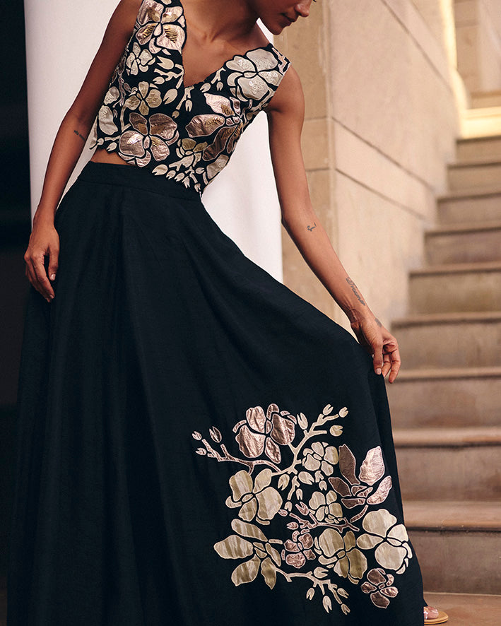 Black Florette Top With Skirt