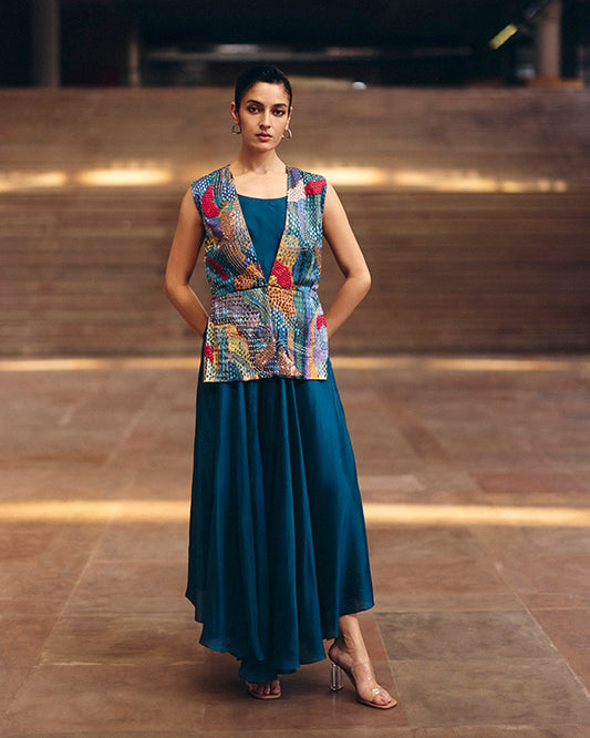 Blue Dreamwave Beaded Peplum Jacket Set