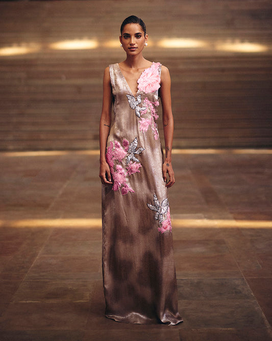 Copper Shimmer Pink Jacquard Dress