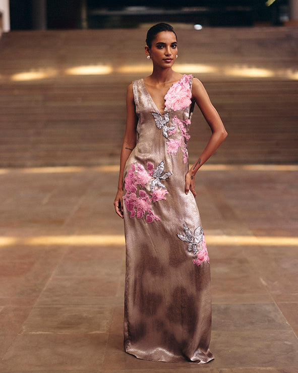 Copper Shimmer Pink Jacquard Dress