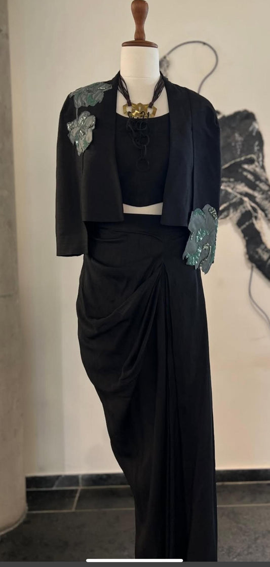 Black Short Cape With Bustier & Skirt Set