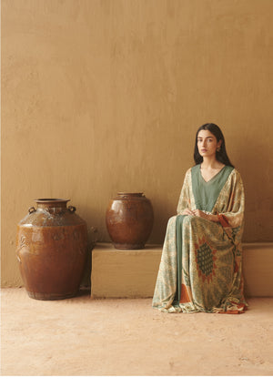 Teal Marrakech Print Pleated Kaftan