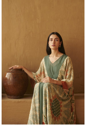 Teal Marrakech Print Pleated Kaftan
