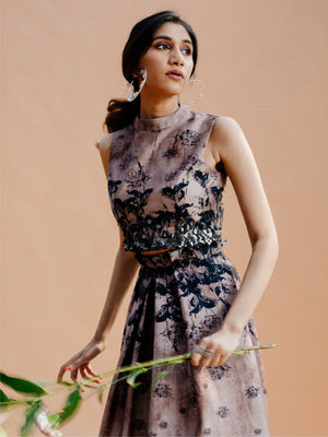 Ash Beaded Crop Top & Skirt Set