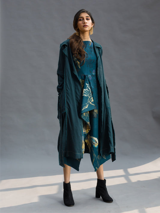 Teal Frayed Trenchcoat