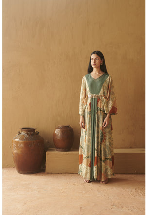 Teal Marrakech Print Pleated Kaftan