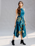 Teal Watercolour Boat Neck Dress