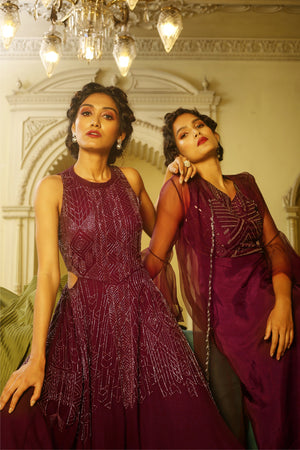 Aubergine Beaded Cut-Out Gown