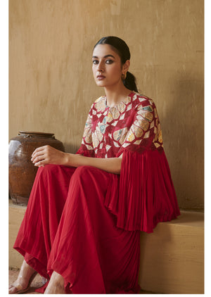 Hot Pink Star Appliuqe Pleated Cape Set