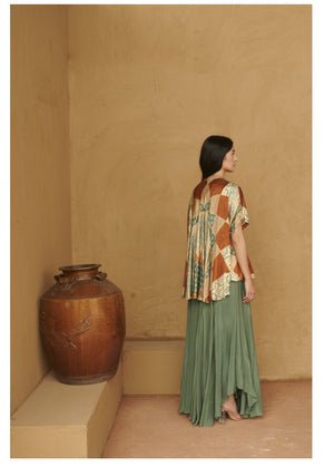 Teal Marrakech print beaded belted cape & pant set