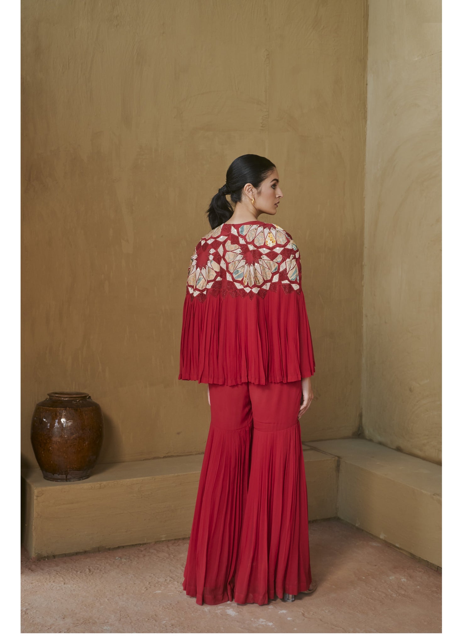 Hot Pink Star Appliuqe Pleated Cape Set