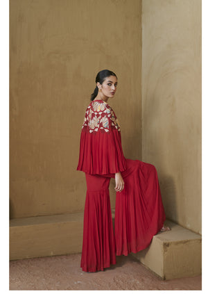 Hot Pink Star Appliuqe Pleated Cape Set