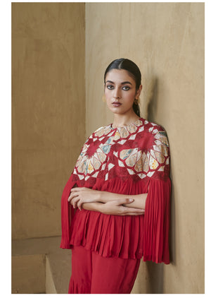 Hot Pink Star Appliuqe Pleated Cape Set