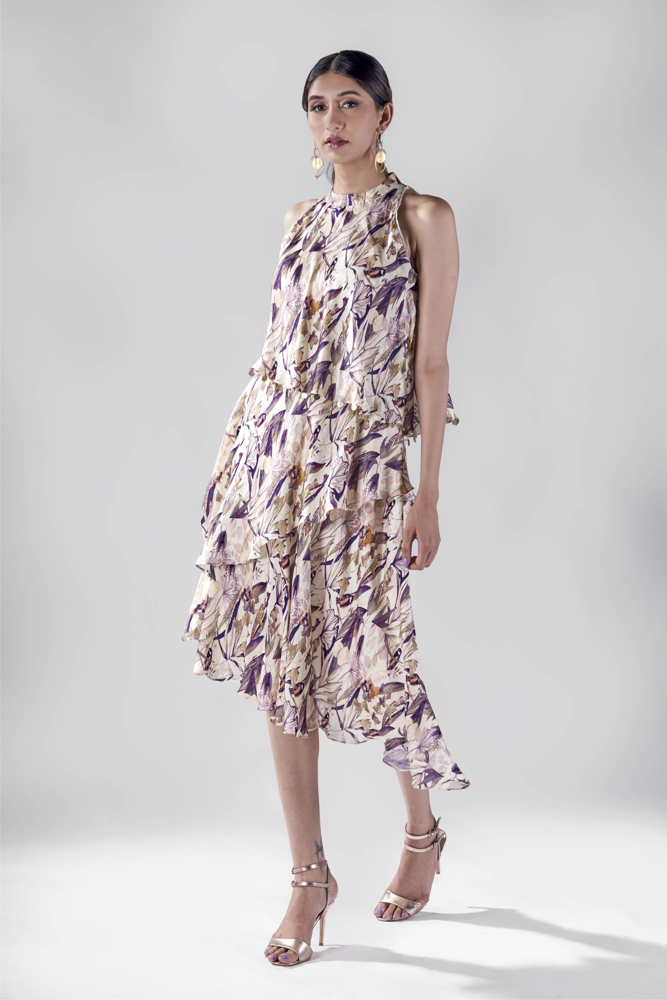 Offwhite bird print asymmetric layers tunic.