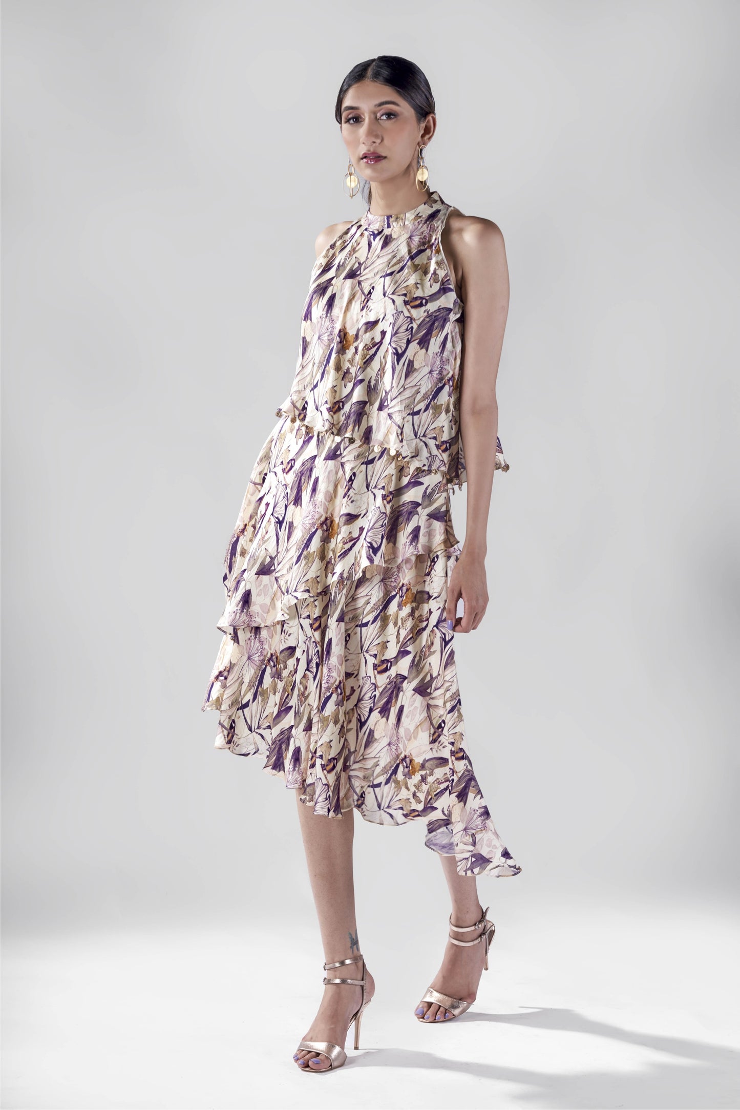 Offwhite bird print asymmetric layers tunic.