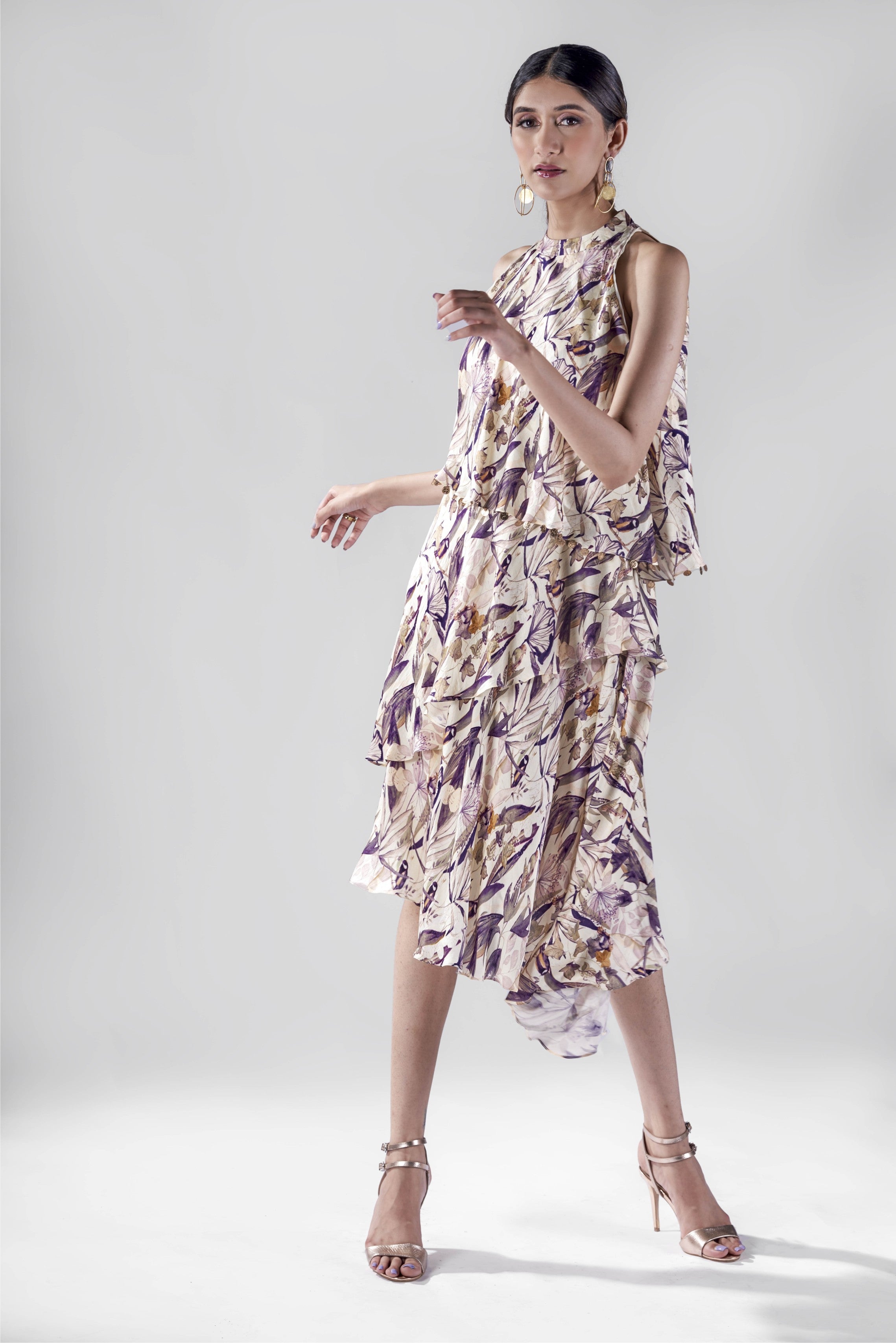 Offwhite bird print asymmetric layers tunic.