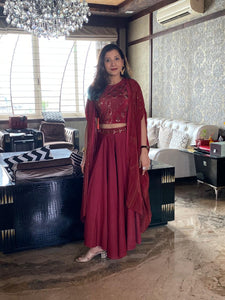 Crop Top, Cape and Flared Pants Set