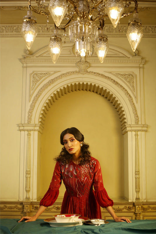 Brick Red Art Deco High Low Tunic
